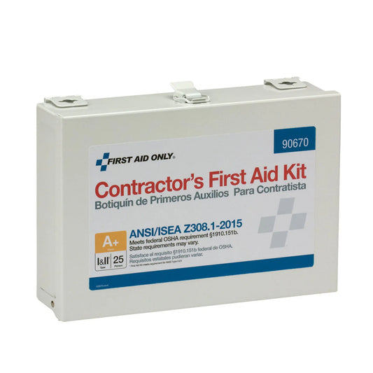25 Person Contractor ANSI A+ First Aid Kit, Metal Case, Class I & II