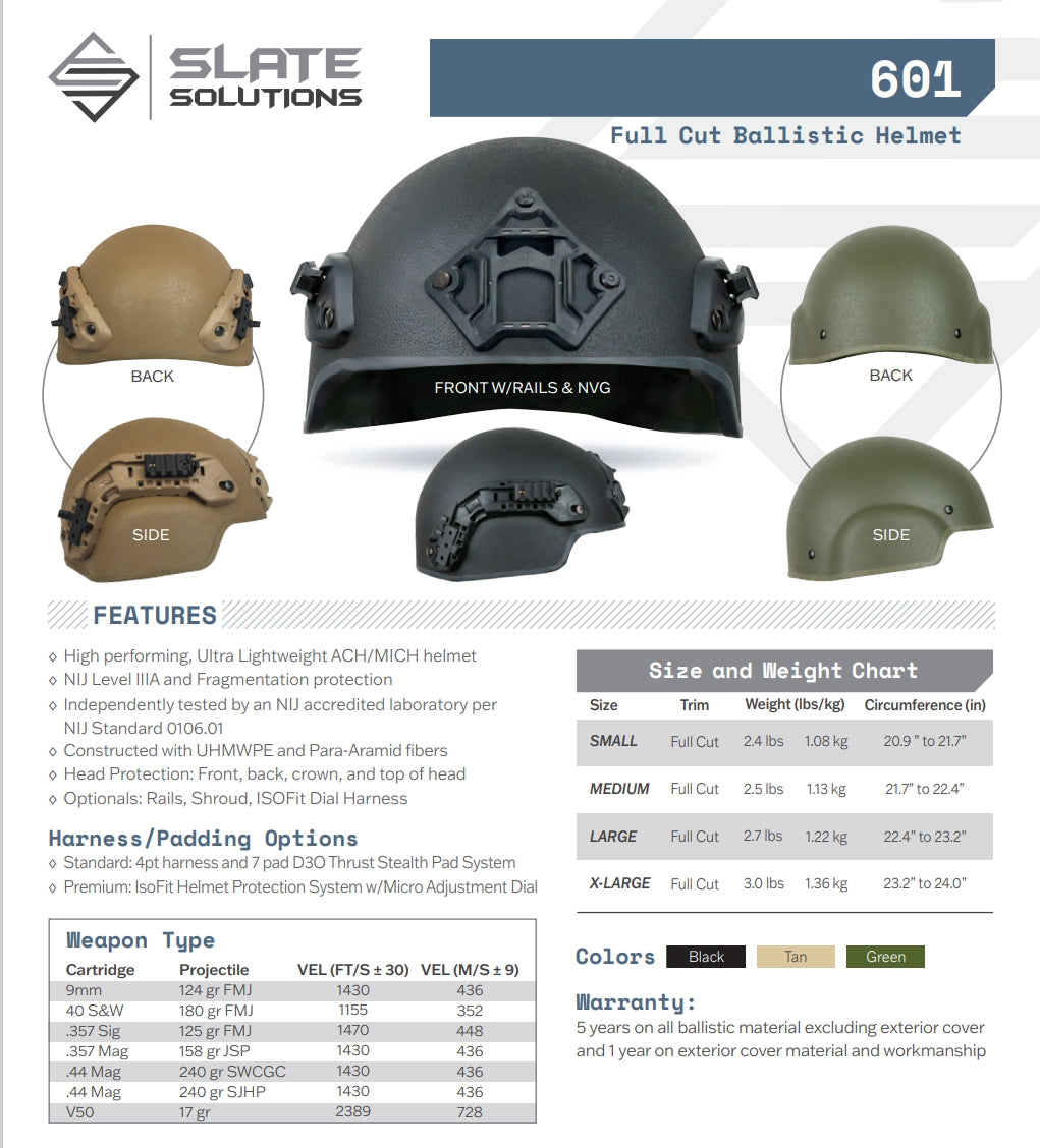 601 BALLISTIC HELMET FC/HC