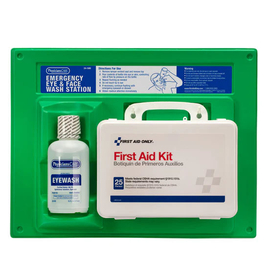 Single 16 oz. Eye Wash Station with 25 Person First Aid Kit